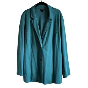 J. Jill Wearever Knit Blazer XL Teal Blue Stretch 2 Button Jacket XL